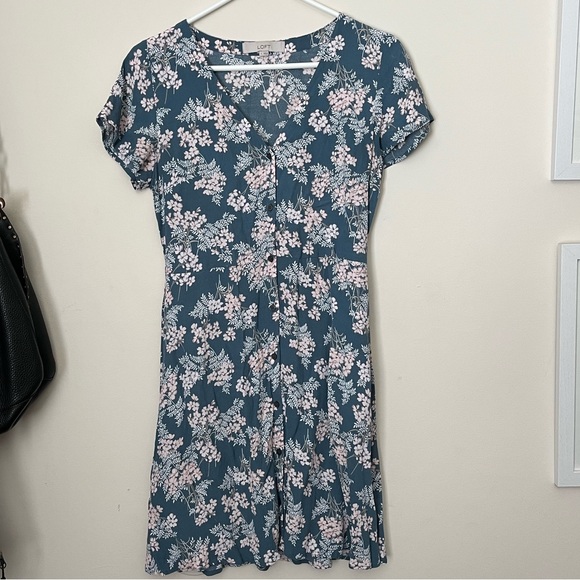 LOFT Blue Floral Button Dress Size 2 - Picture 3 of 9
